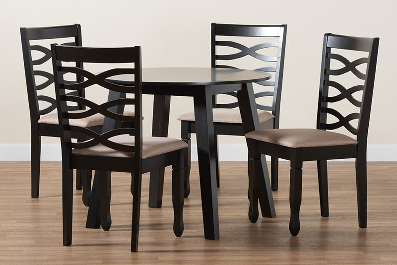 Vadim Modern Beige Fabric and Dark Brown Finished Wood 5-Piece Dining Set