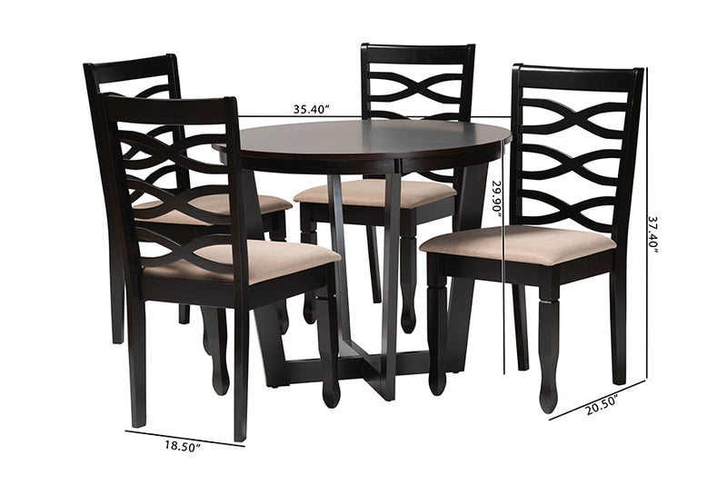 Amalie Modern Sand Fabric and Dark Brown Finished Wood 5-Piece Dining Set