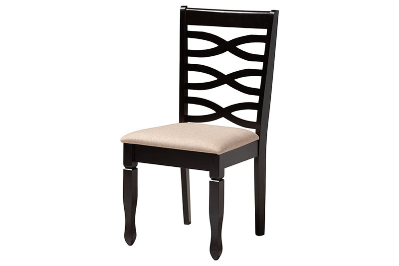Amalie Modern Sand Fabric and Dark Brown 5-Piece Dining Set Baxton