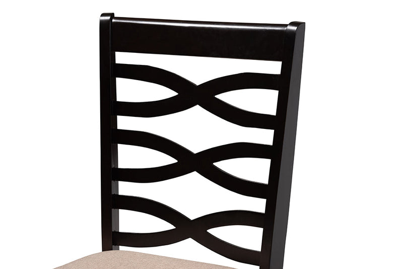 Amalie Modern Sand Fabric and Dark Brown 5-Piece Dining Set Baxton