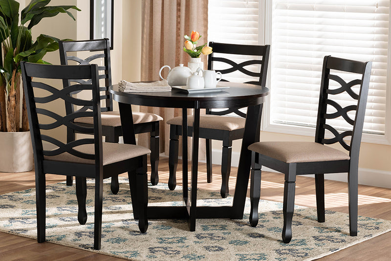 Amalie Modern Sand Fabric and Dark Brown Finished Wood 5-Piece Dining Set