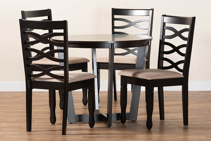 Amalie Modern Sand Fabric and Dark Brown Finished Wood 5-Piece Dining Set