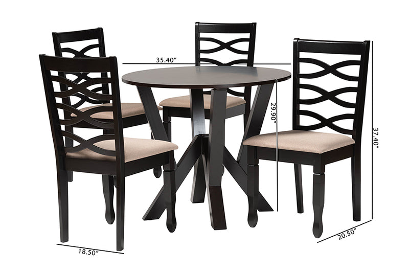 Betiana Modern Sand Fabric and Dark Brown Finished Wood 5-Piece Dining Set