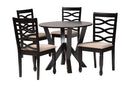 Betiana Modern Sand Fabric and Dark Brown 5-Piece Dining Set Baxton