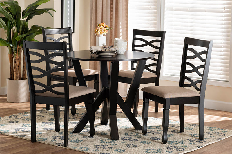 Betiana Modern Sand Fabric and Dark Brown Finished Wood 5-Piece Dining Set