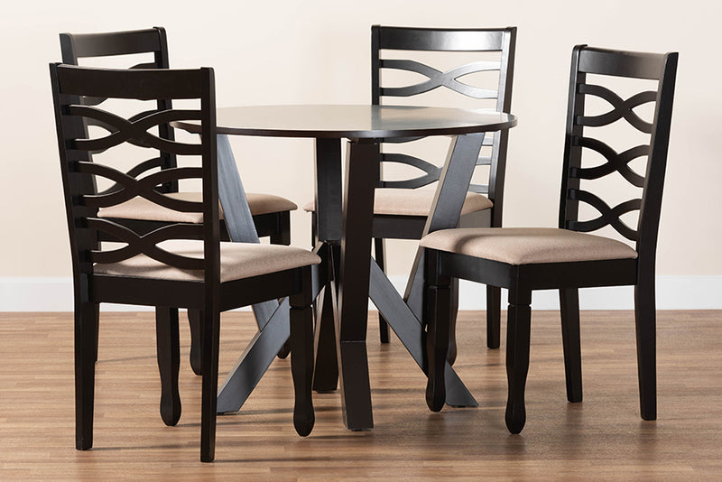 Betiana Modern Sand Fabric and Dark Brown Finished Wood 5-Piece Dining Set