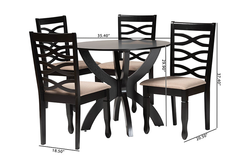 Darien Modern Sand Fabric and Dark Brown Finished Wood 5-Piece Dining Set