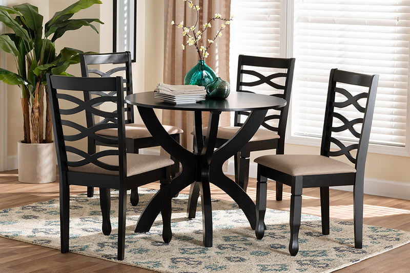 Darien Modern Sand Fabric and Dark Brown Finished Wood 5-Piece Dining Set