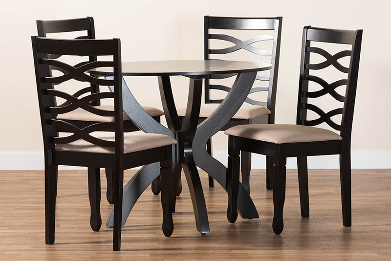 Darien Modern Sand Fabric and Dark Brown Finished Wood 5-Piece Dining Set