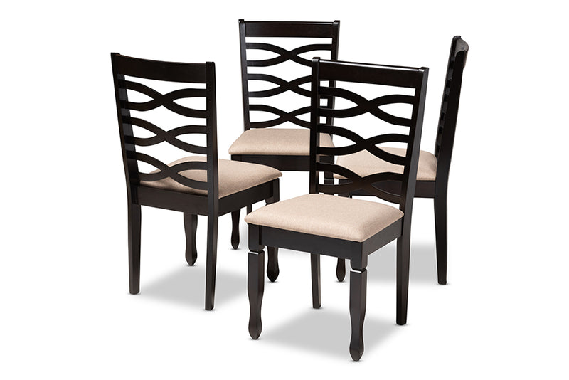 Maliyah Modern and Contemporary Sand Fabric Upholstered Espresso Brown Finished Wood Dining Chair Set of 4