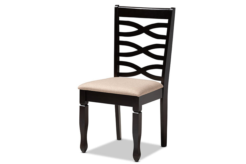 Maliyah Sand Fabric Upholstered Espresso Brown Dining Chair Set of 4 Baxton