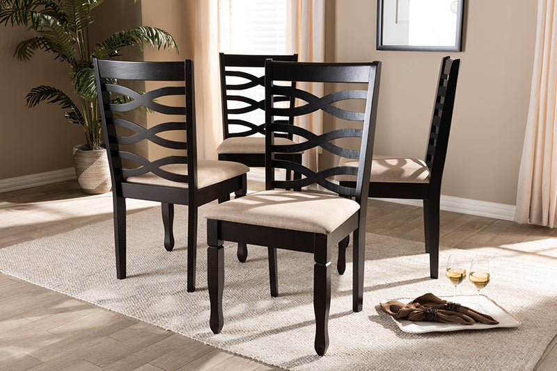 Maliyah Modern and Contemporary Sand Fabric Upholstered Espresso Brown Finished Wood Dining Chair Set of 4