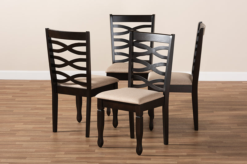 Maliyah Modern and Contemporary Sand Fabric Upholstered Espresso Brown Finished Wood Dining Chair Set of 4