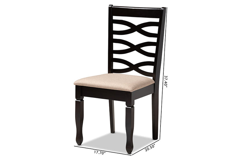 Maliyah Sand Fabric Upholstered Espresso Brown Dining Chair Set of 4 Baxton