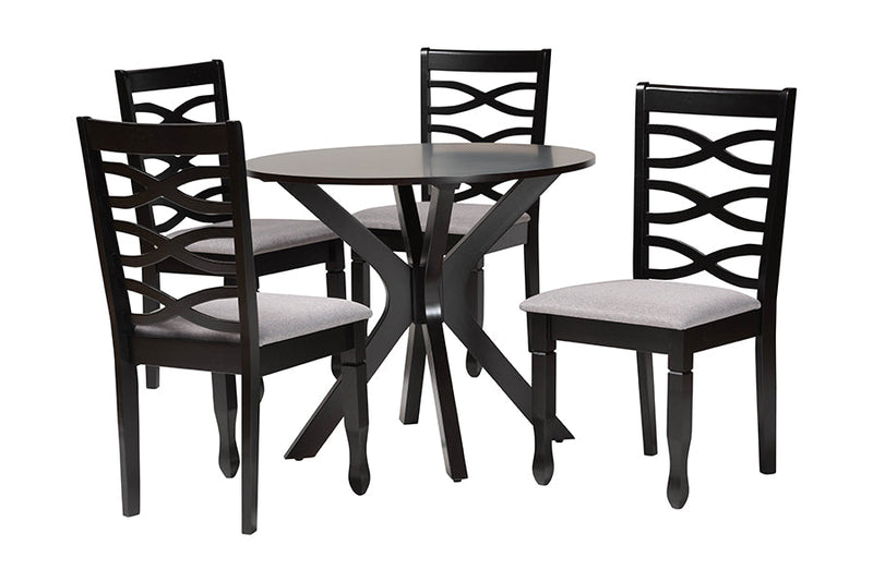 Meltem Modern Gray Fabric and Dark Brown 5-Piece Dining Set Baxton