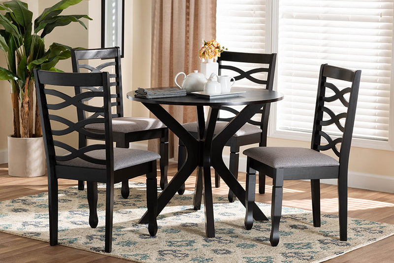 Meltem Modern Gray Fabric and Dark Brown 5-Piece Dining Set Baxton