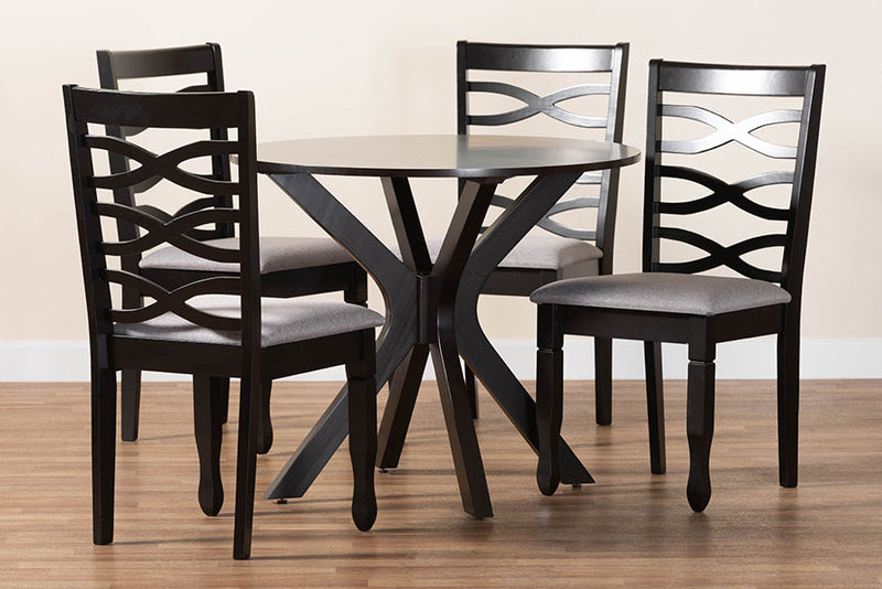 Meltem Modern Gray Fabric and Dark Brown 5-Piece Dining Set Baxton