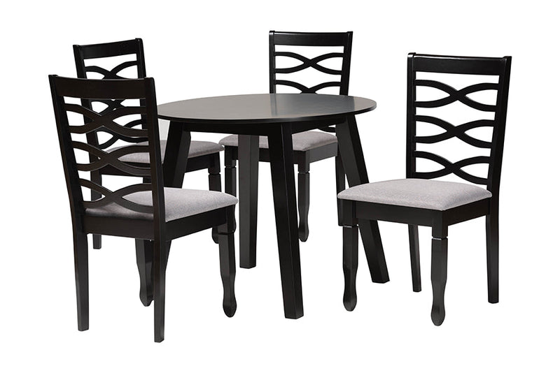 Elias Modern Gray Fabric and Dark Brown 5-Piece Dining Set Baxton