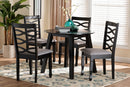 Elias Modern Gray Fabric and Dark Brown 5-Piece Dining Set Baxton