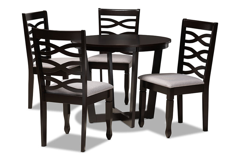 Amalie Modern and Contemporary Gray Fabric Upholstered and Dark Brown Finished Wood 5-Piece Dining Set