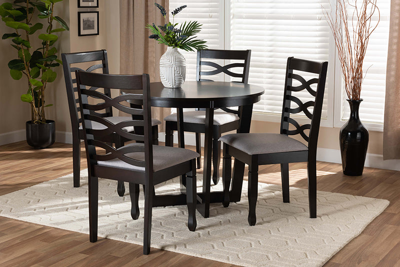 Amalie Modern and Contemporary Gray Fabric Upholstered and Dark Brown Finished Wood 5-Piece Dining Set