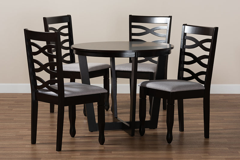 Amalie Modern and Contemporary Gray Fabric Upholstered and Dark Brown Finished Wood 5-Piece Dining Set