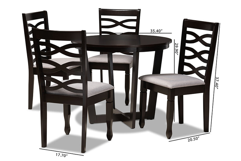 Amalie Modern and Contemporary Gray Fabric Upholstered and Dark Brown Finished Wood 5-Piece Dining Set