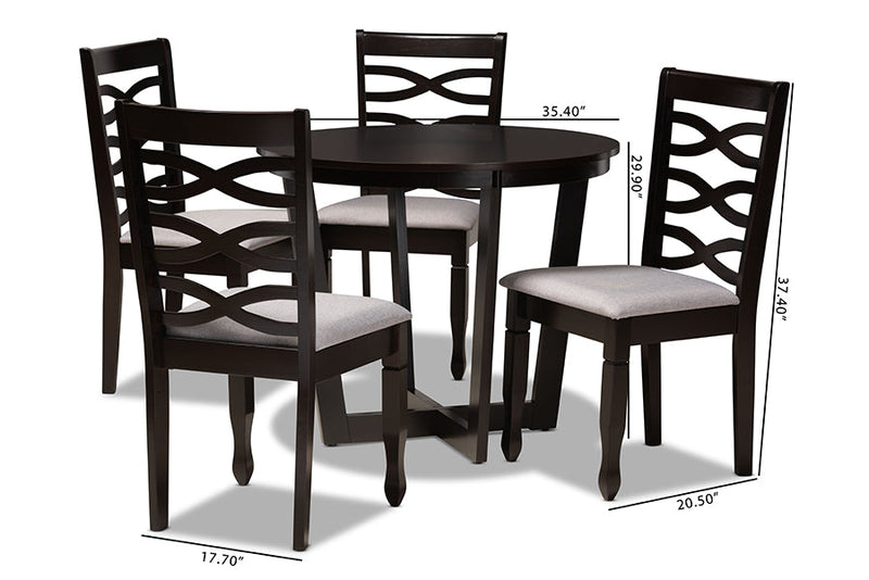 Amalie Gray Fabric Upholstered and Dark Brown 5-Piece Dining Set Baxton
