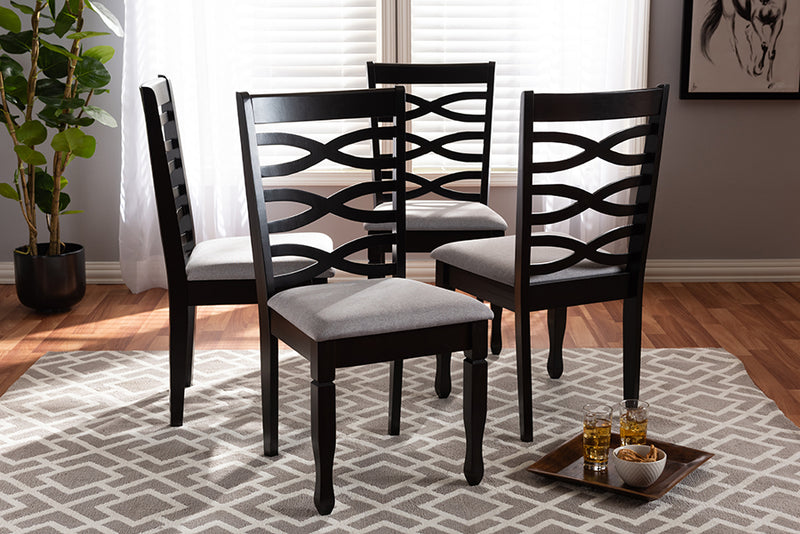 Maliyah Modern and Contemporary Gray Fabric Upholstered Espresso Brown Finished Wood Dining Chair Set of 4