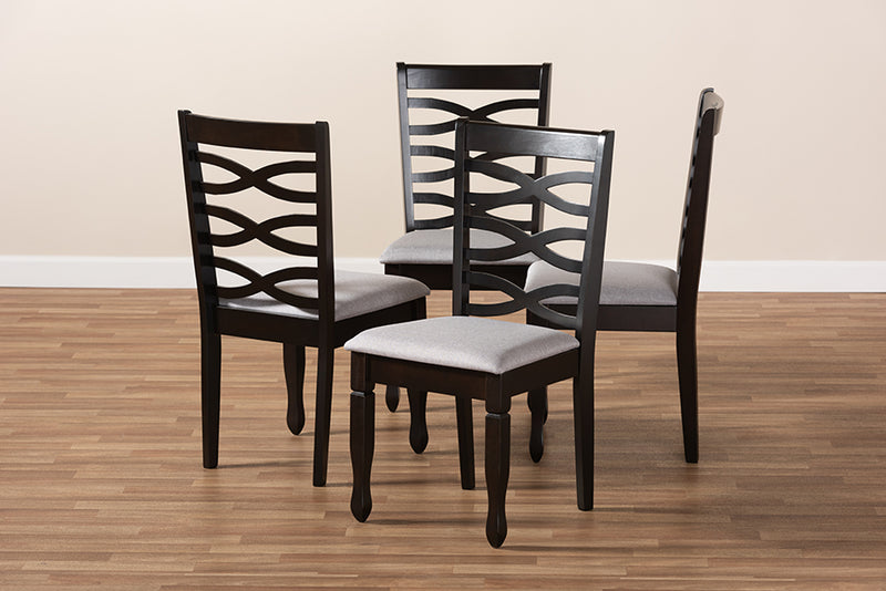 Maliyah Modern and Contemporary Gray Fabric Upholstered Espresso Brown Finished Wood Dining Chair Set of 4