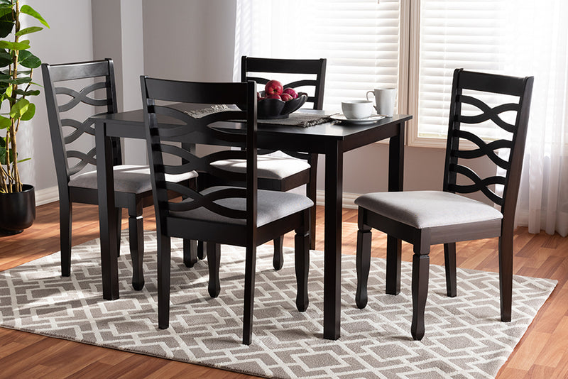 Maliyah Modern and Contemporary Gray Fabric Upholstered Espresso Brown Finished Wood 5-Piece Dining Set