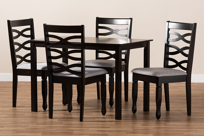 Maliyah Modern and Contemporary Gray Fabric Upholstered Espresso Brown Finished Wood 5-Piece Dining Set