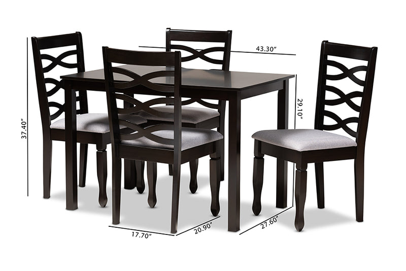 Maliyah Modern and Contemporary Gray Fabric Upholstered Espresso Brown Finished Wood 5-Piece Dining Set