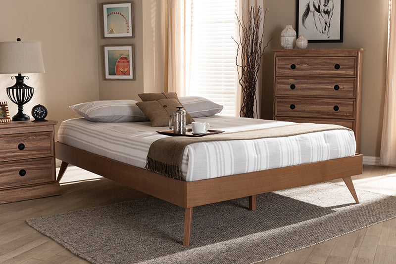 Mabyn Walnut Brown King Size Platform Bed Baxton
