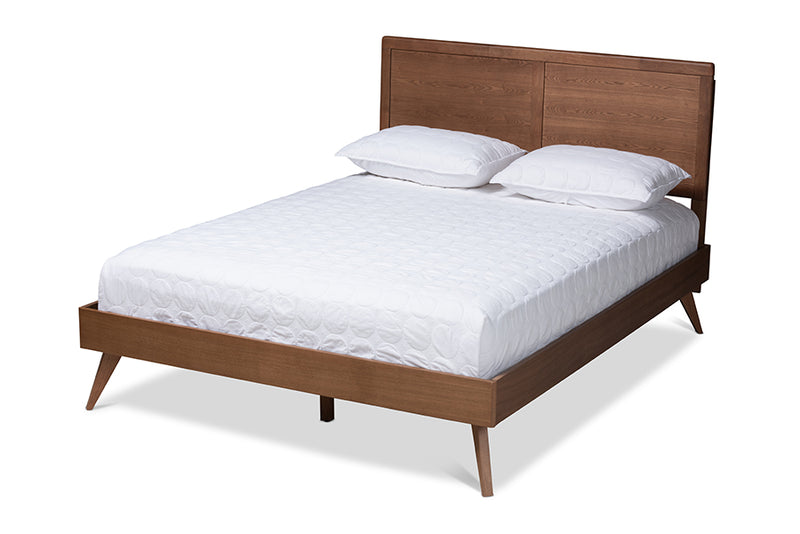 Farrah Mid-Century Modern Walnut Brown Finished Wood Full Size Platform Bed