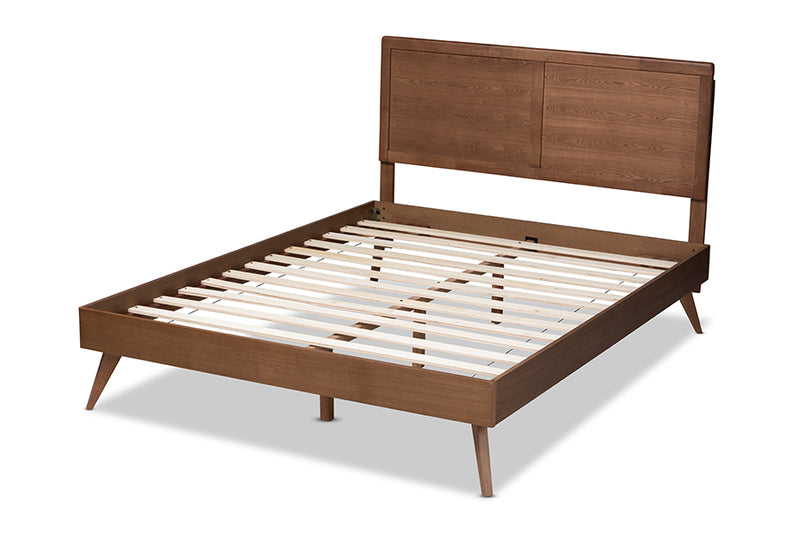 Farrah Mid-Century Modern Walnut Brown Finished Wood Full Size Platform Bed