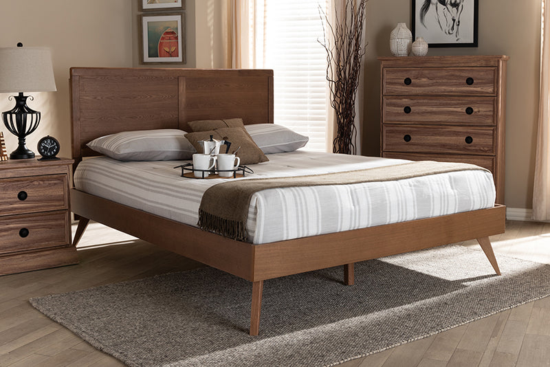 Farrah Mid-Century Modern Walnut Brown Finished Wood Full Size Platform Bed