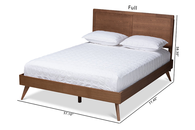 Farrah Mid-Century Modern Walnut Brown Finished Wood Full Size Platform Bed