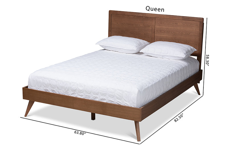 Farrah Mid-Century Modern Walnut Brown Finished Wood Queen Size Platform Bed