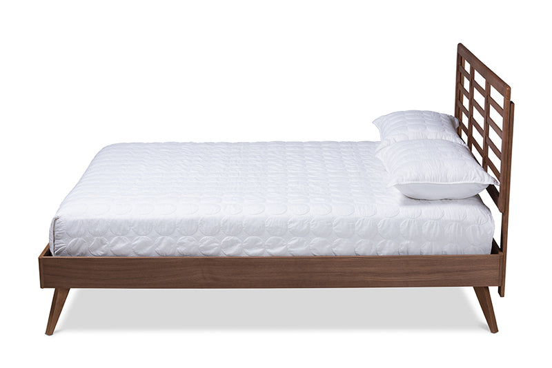 Trina Mid-Century Modern Walnut Brown Finished Wood Full Size Platform Bed