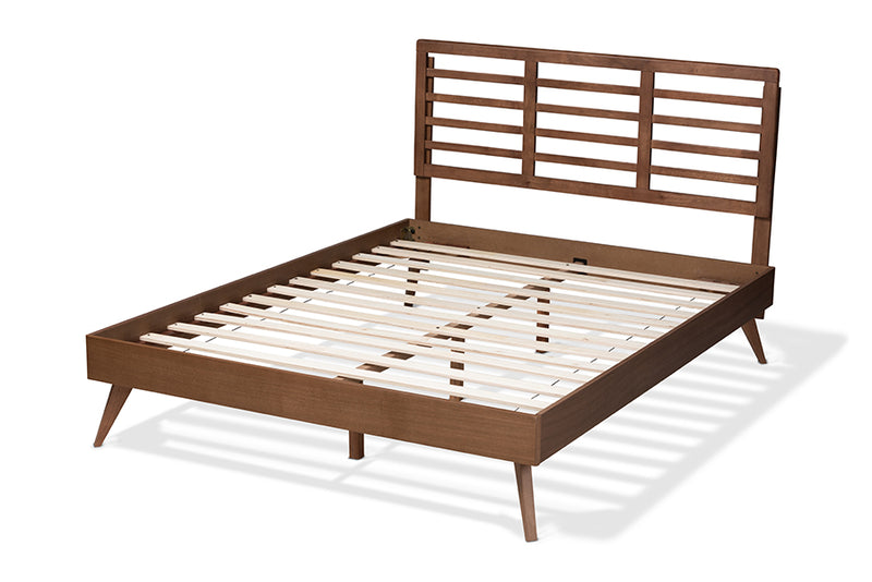 Trina Mid-Century Modern Walnut Brown Finished Wood Full Size Platform Bed