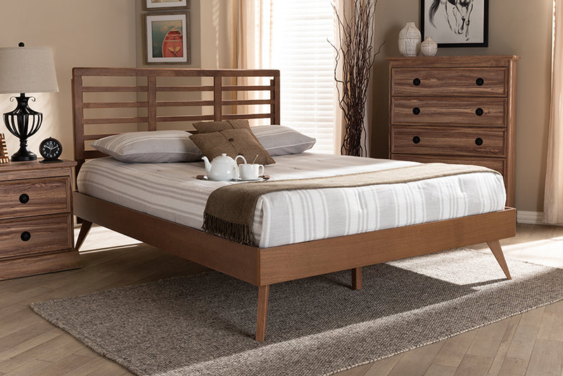 Trina Mid-Century Modern Walnut Brown Finished Wood Full Size Platform Bed