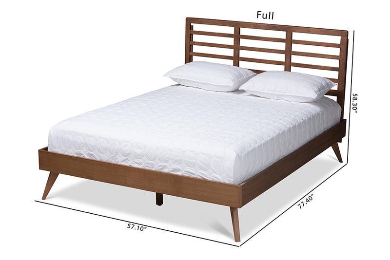 Trina Mid-Century Modern Walnut Brown Finished Wood Full Size Platform Bed