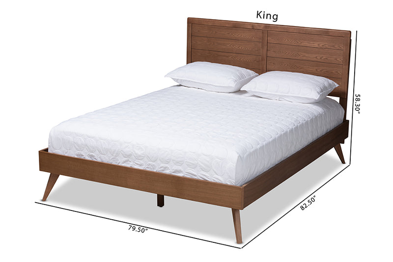 Aislin Mid-Century Modern Walnut Brown Finished Wood Queen Size Platform Bed