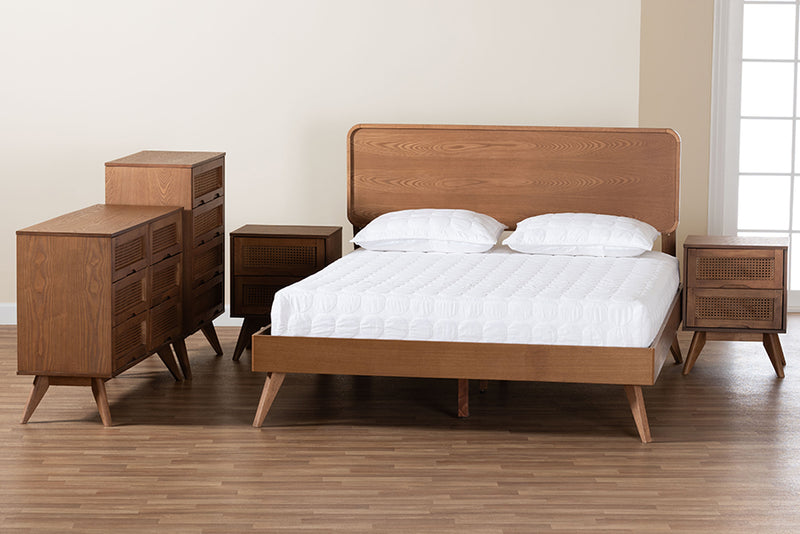 Castello Mid-Century Modern Walnut Brown Finished Wood King Size 5-Piece Bedroom Set