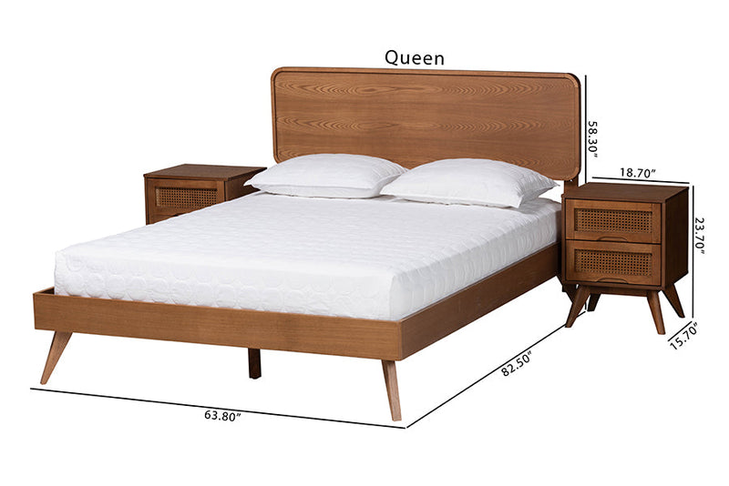 Castello Walnut Brown Queen Size 3-Piece Bedroom Set Baxton