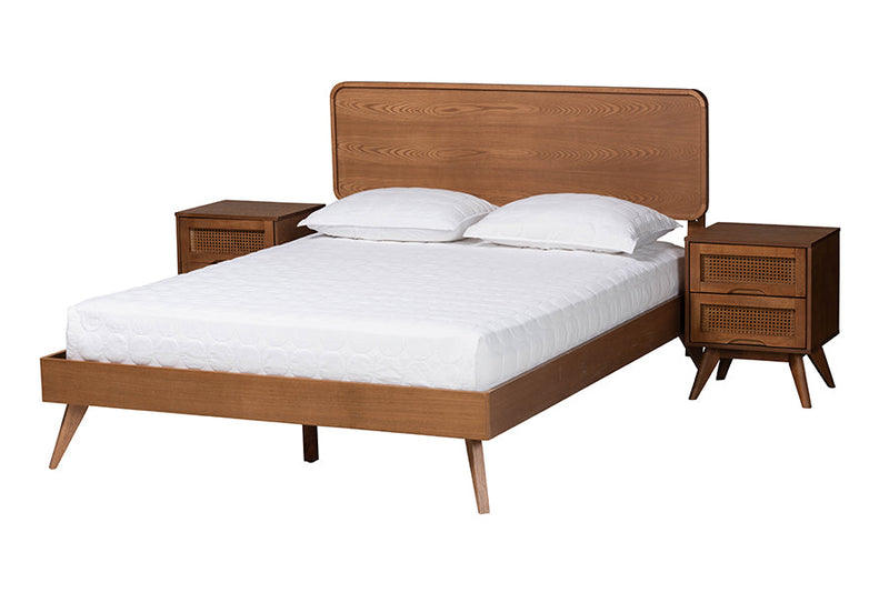 Castello Walnut Brown Queen Size 3-Piece Bedroom Set Baxton