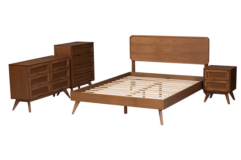Castello Walnut Brown Queen Size 4Pc Bedroom Set Baxton