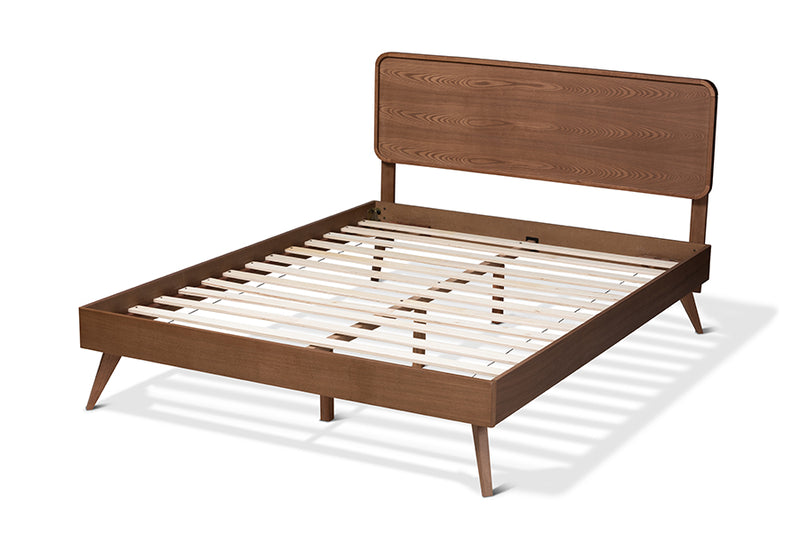 Castello Mid-Century Modern Walnut Brown Finished Wood Queen Size Platform Bed