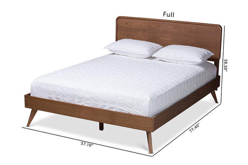 Castello Mid-Century Modern Walnut Brown Finished Wood Queen Size Platform Bed